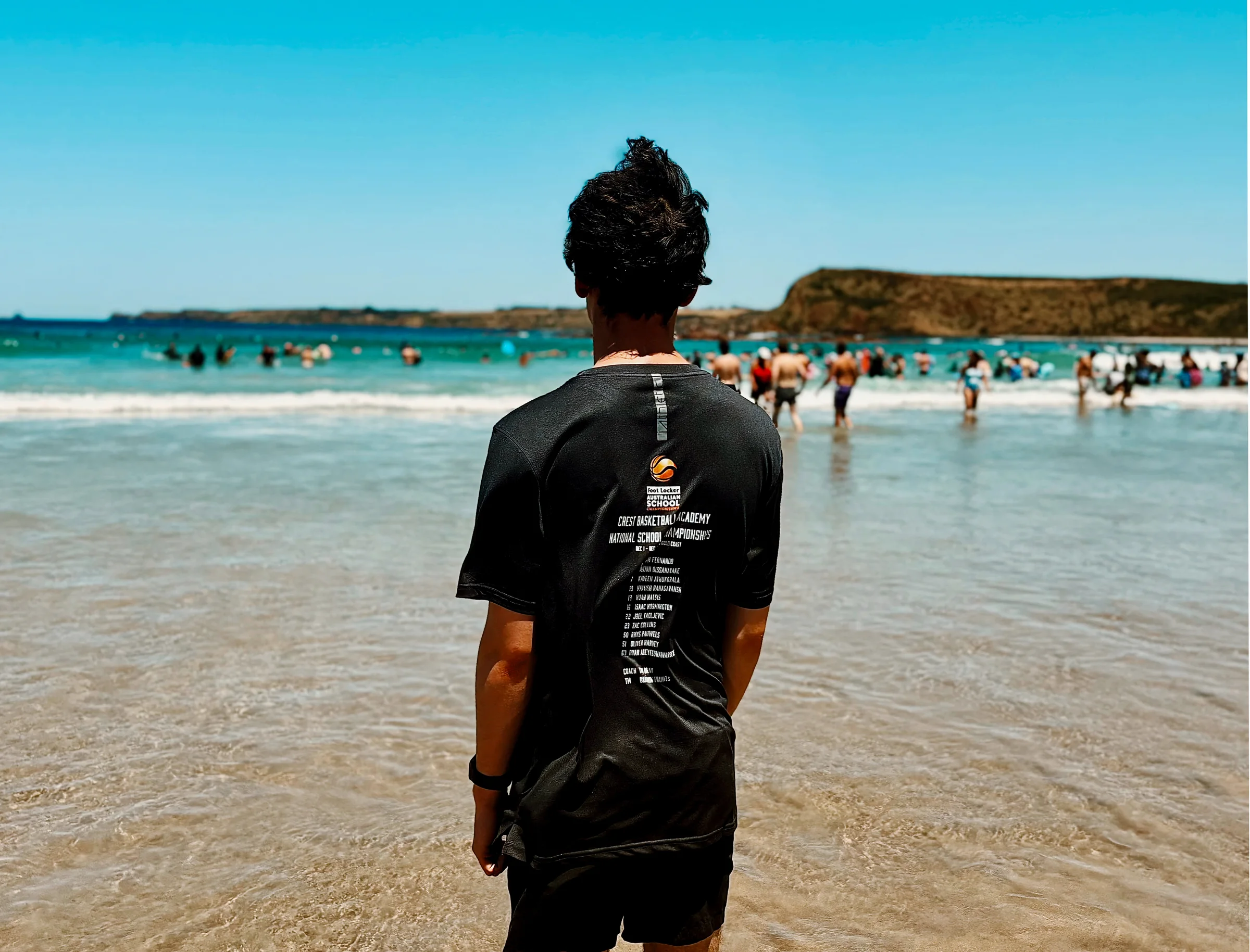 Me on the beach, wearing the CREST warm-up tee.